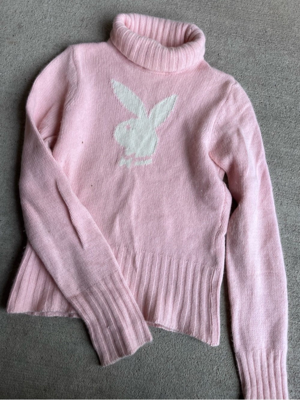 Vintage 90s Y2K Rare Playboy Bunny Rabbit turtleneck knit sweater baby pink